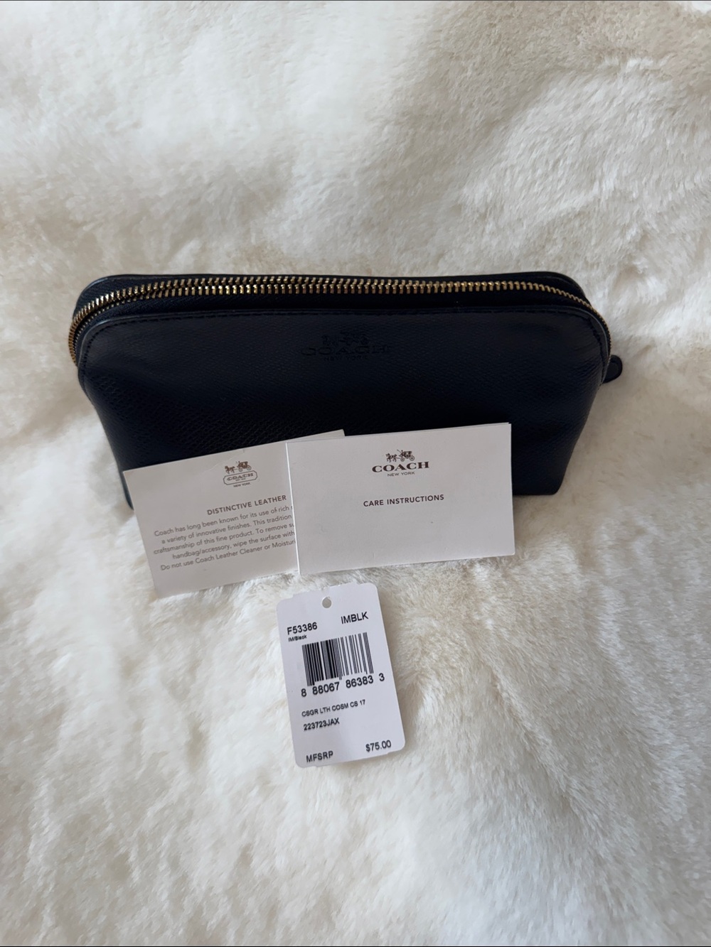 Coach Black Pebbled Leather Double-Zip Toiletry Pouch with Gold Hardware